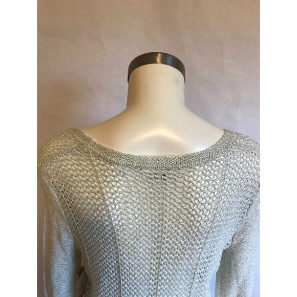 Knitted & Knotted Long Light Green & White Loose Knit Cardigan, Size Small - Picture 6 of 10